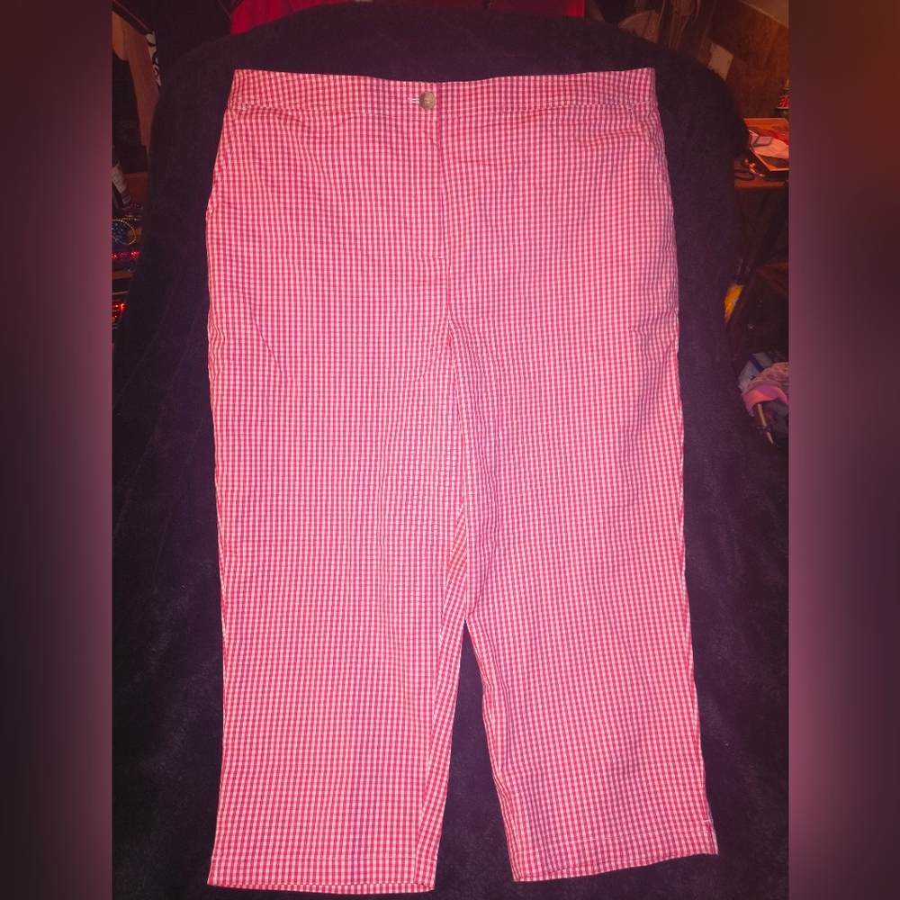 Talbots Silk Cotton Blend Gingham Cuffed Cropped Picnic Pants